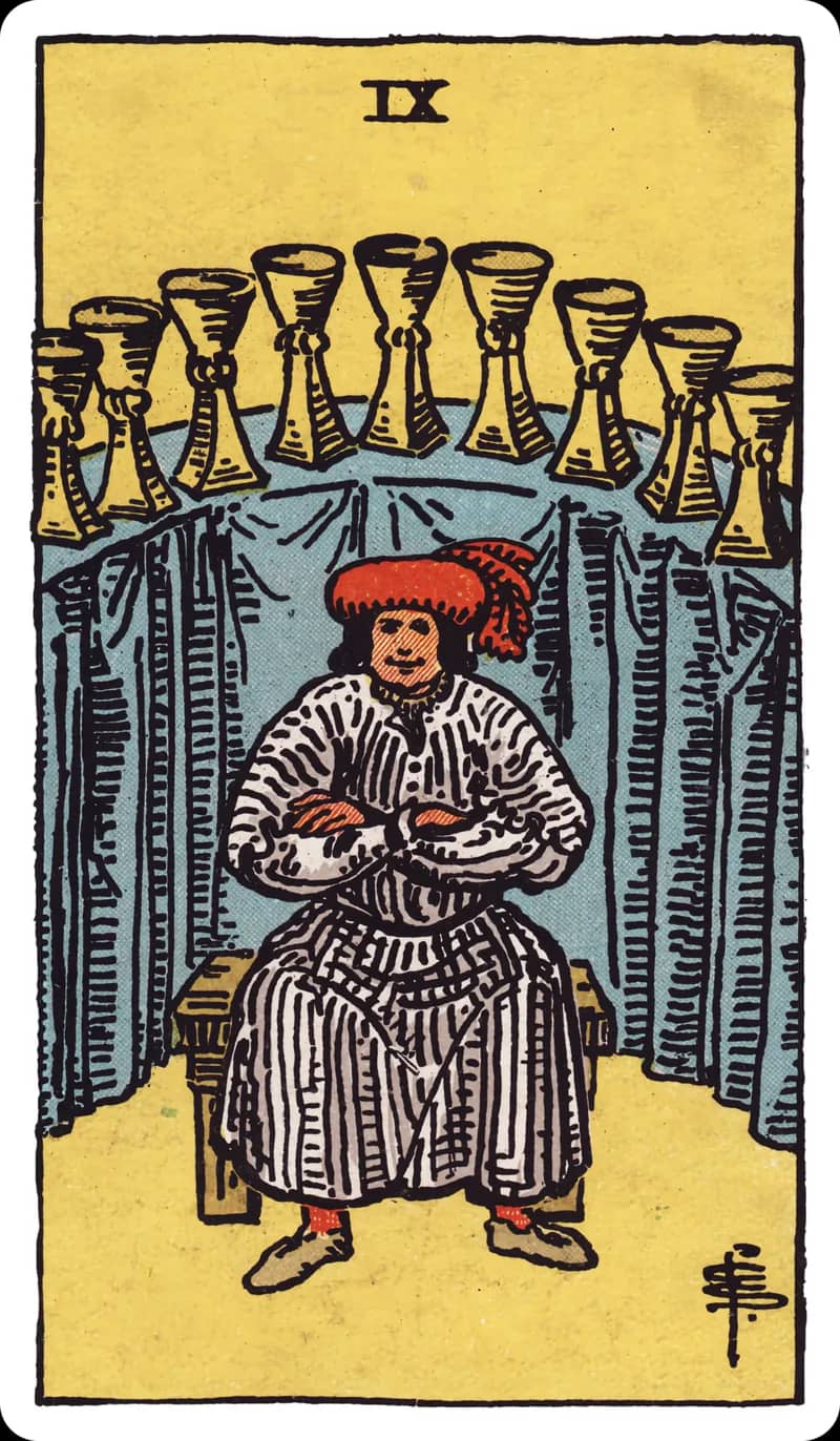 ไพ่ทาโรต์ Nine of Cups (9 ถ้วย)