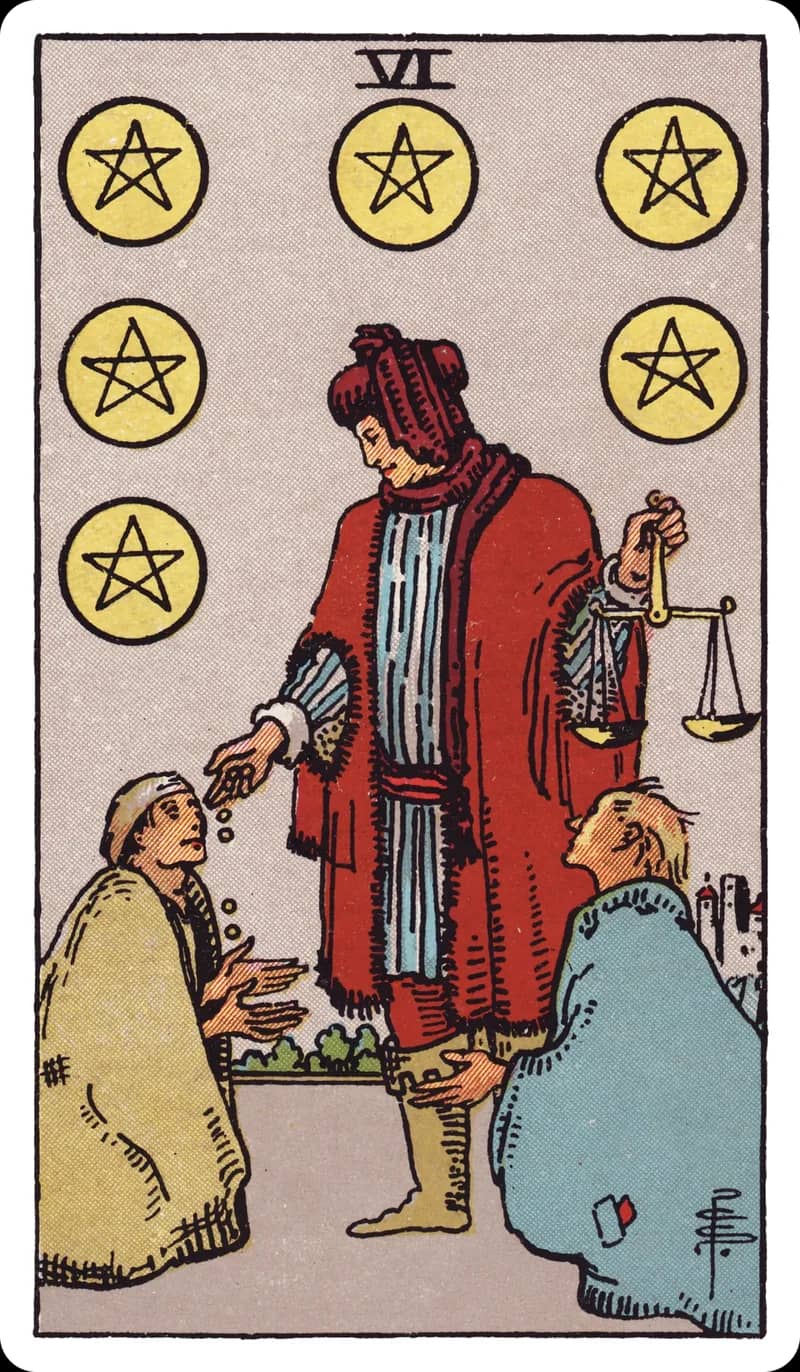 ไพ่ทาโรต์ Six of Pentacles (6 เหรียญ)
