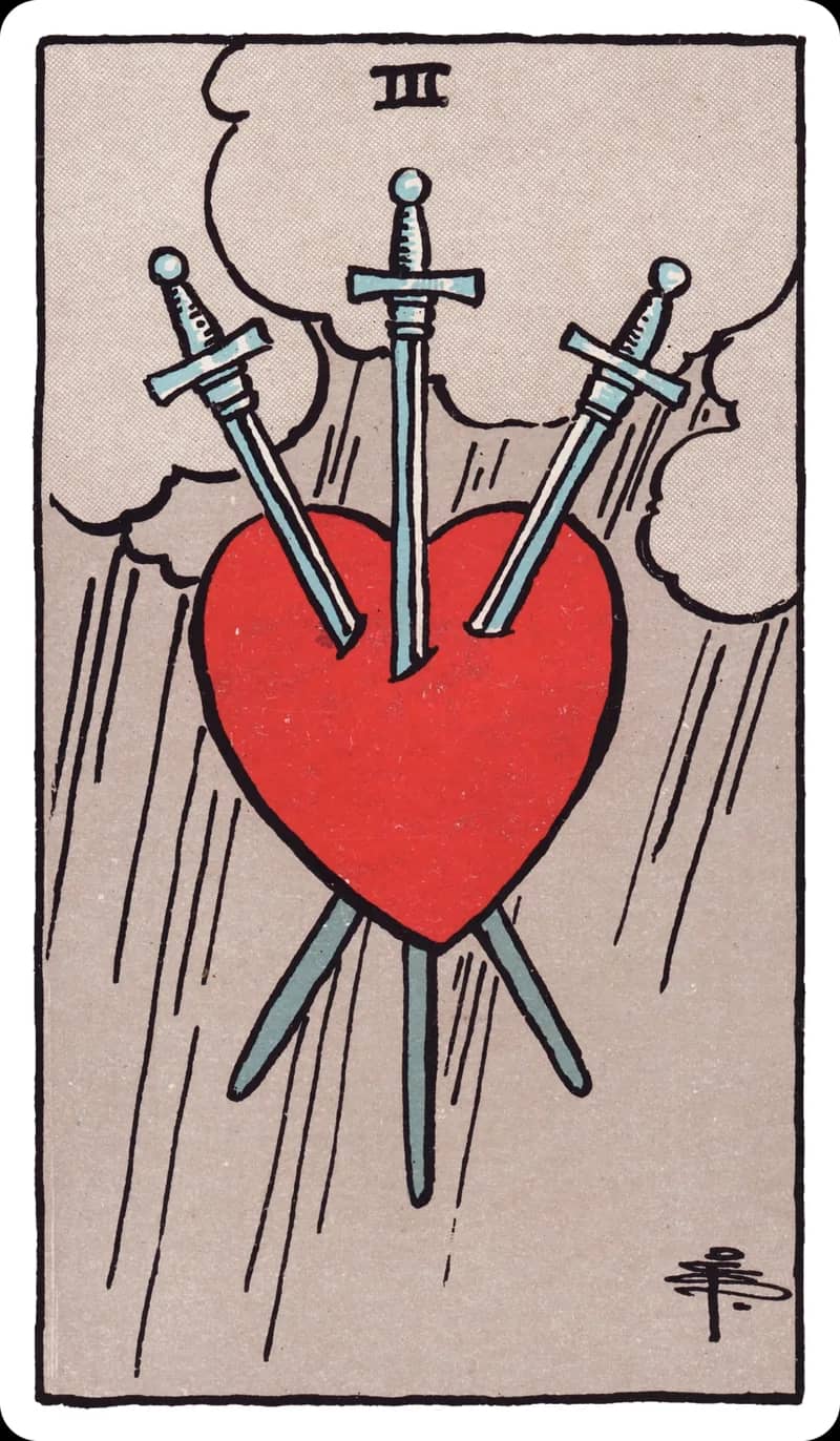 ไพ่ทาโรต์ Three of Swords (3 ดาบ)