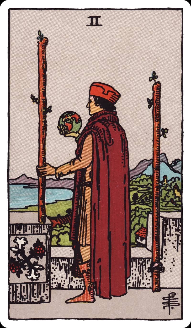 ไพ่ทาโรต์ Two of Wands (2 ไม้เท้า)