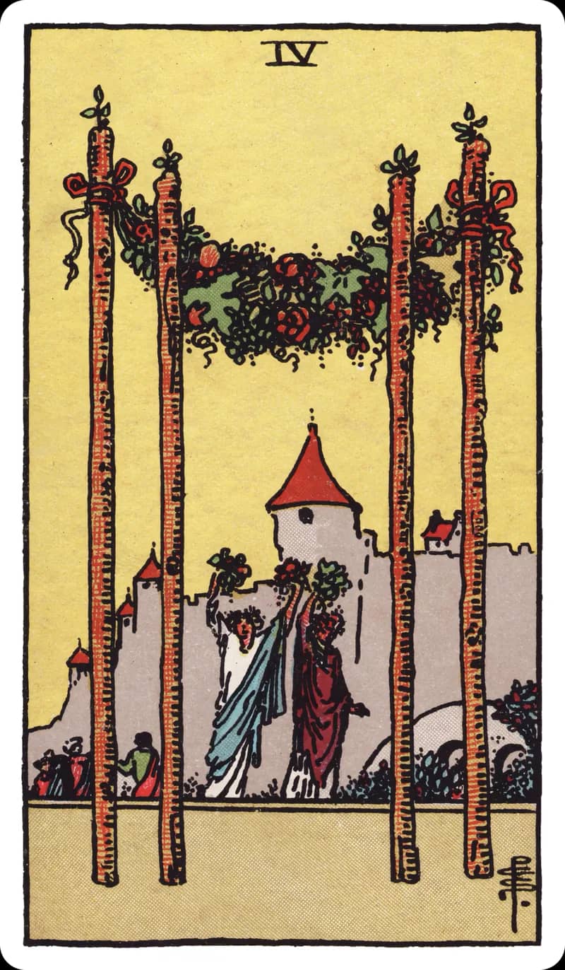 ไพ่ทาโรต์ Four of Wands (4 ไม้เท้า)