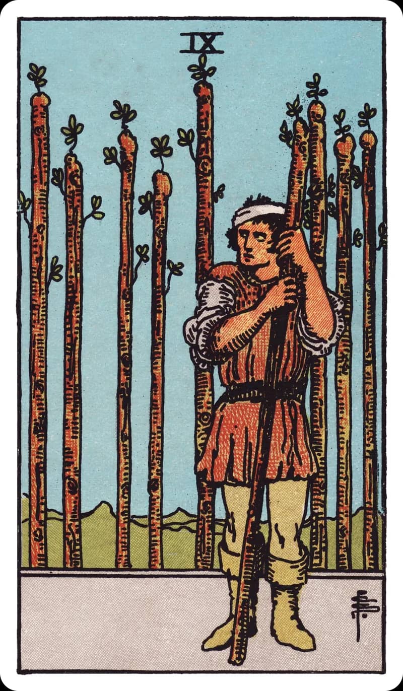 ไพ่ทาโรต์ Nine of Wands (9 ไม้เท้า)