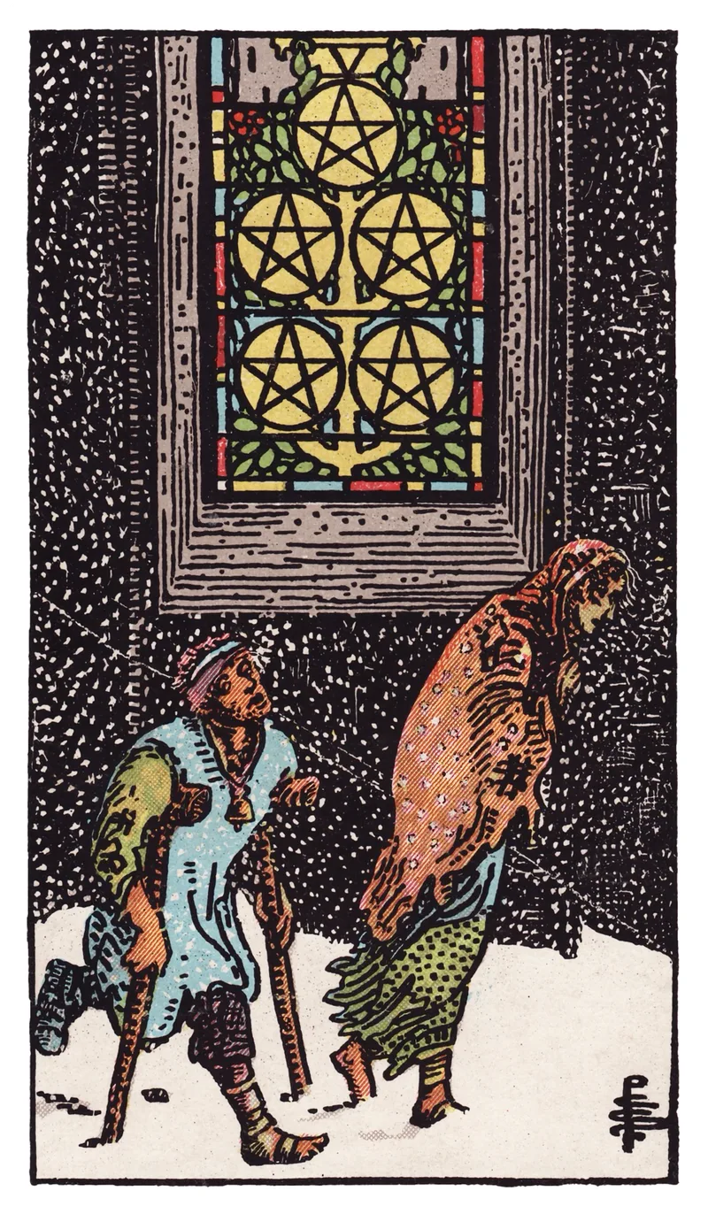 ไพ่ทาโรต์ Five of Pentacles (5 เหรียญ) (Five of Pentacles)