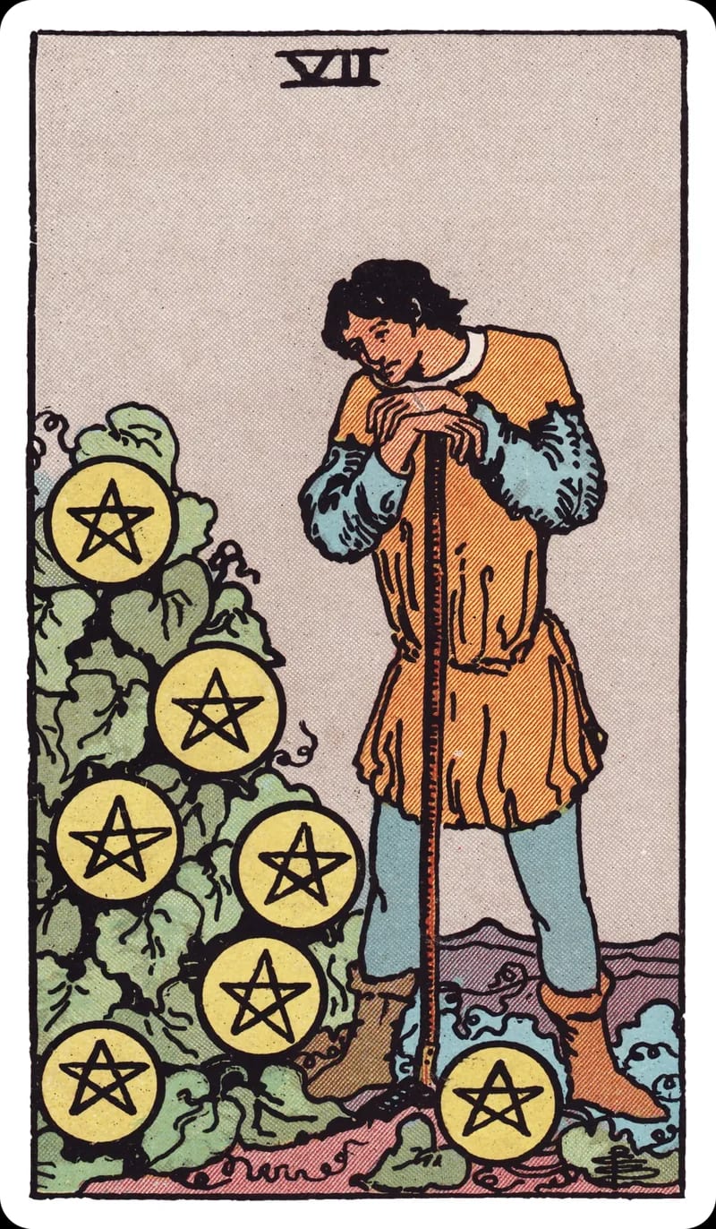 ไพ่ทาโรต์ Seven of Pentacles (7 เหรียญ) (Seven of Pentacles)