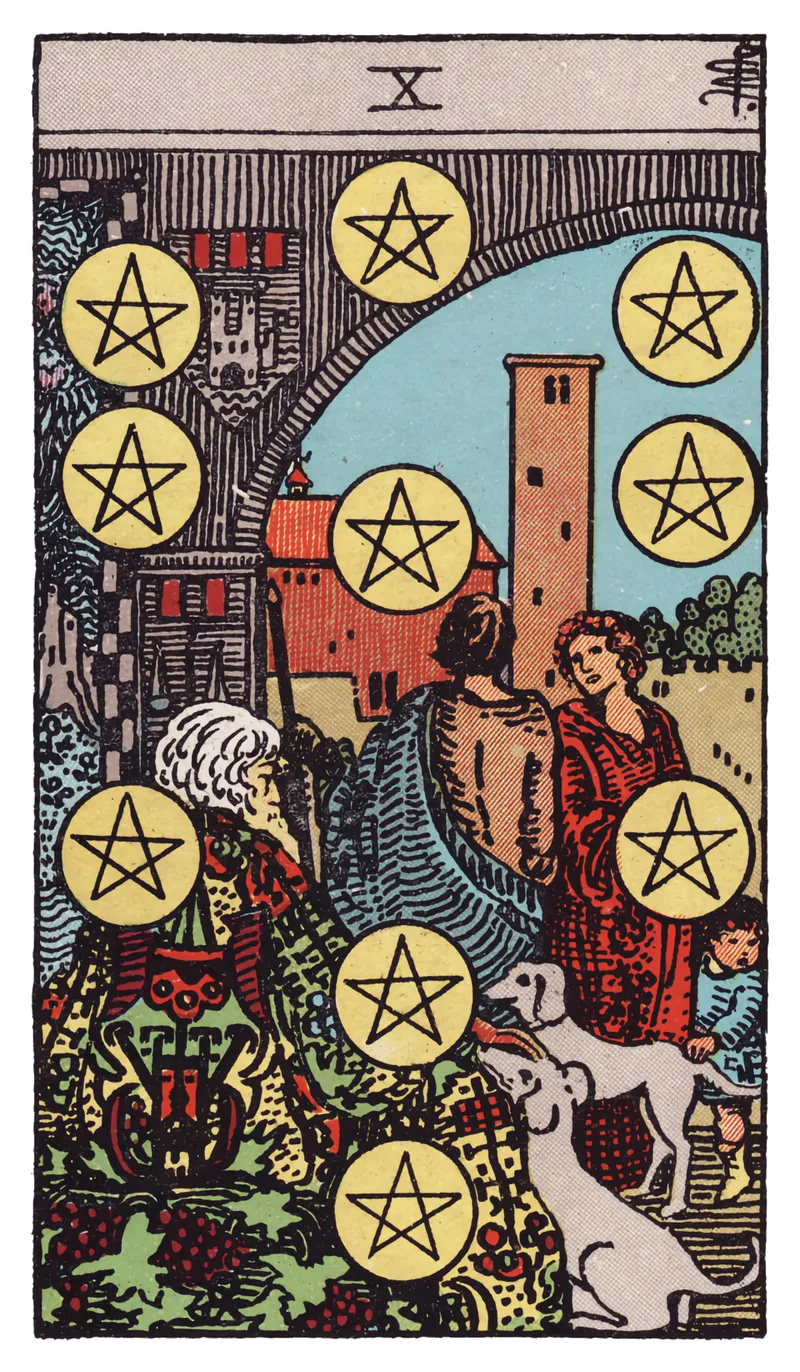 ไพ่ทาโรต์ Ten of Pentacles (10 เหรียญ) (Ten of Pentacles)