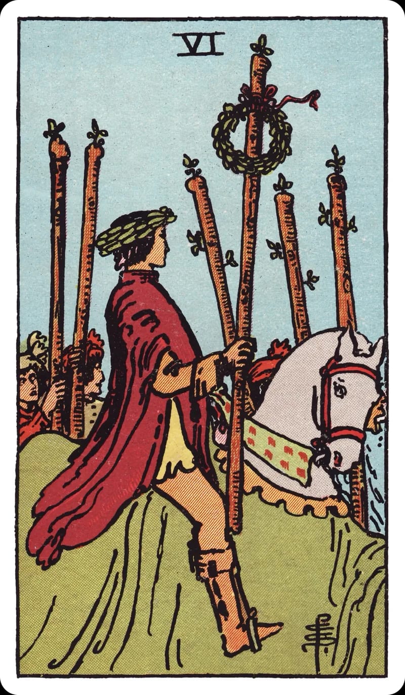 ไพ่ทาโรต์ Six of Wands (6 ไม้เท้า) (Six of Wands)