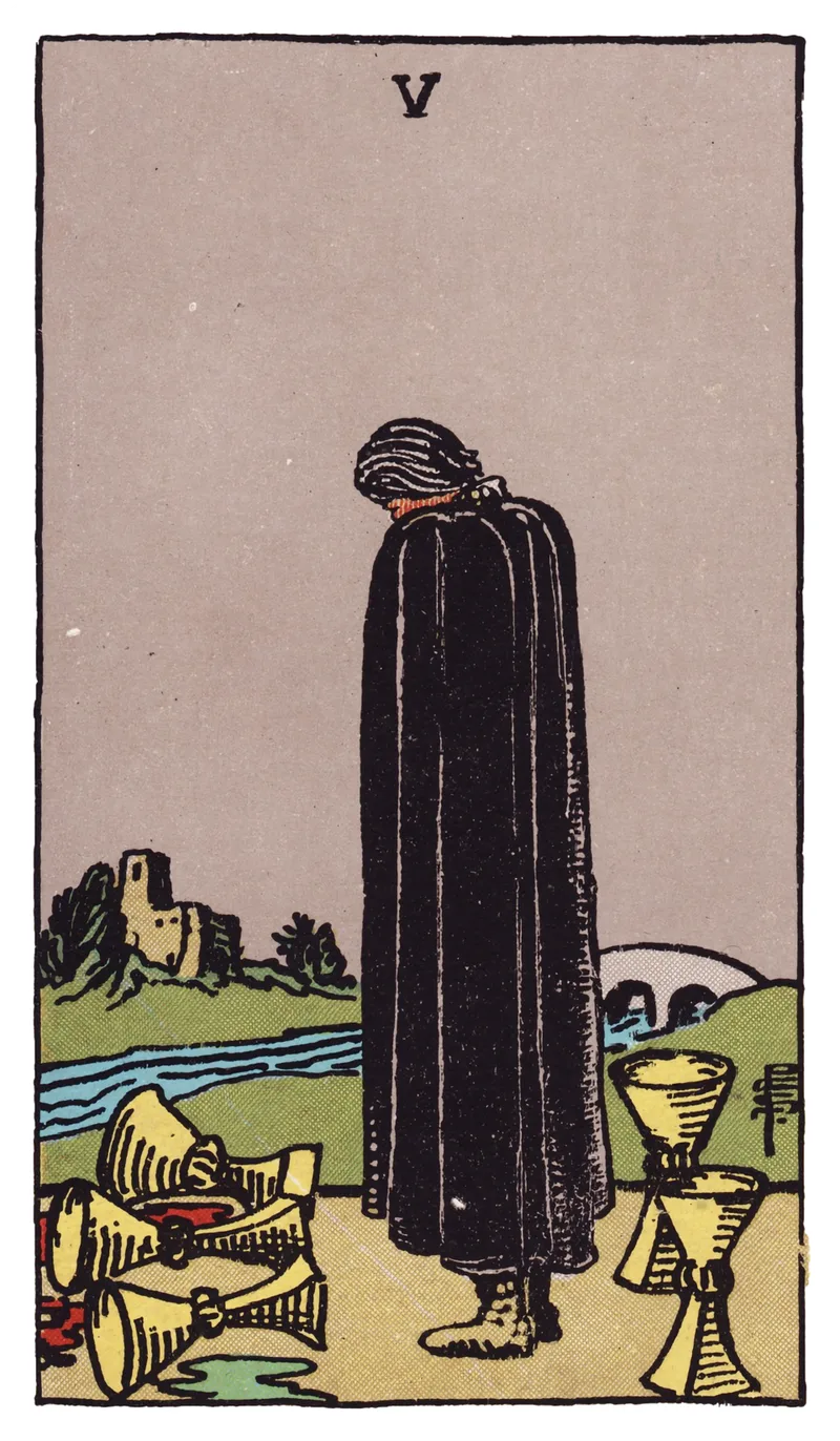 ไพ่ทาโรต์ Five of Cups (5 ถ้วย) (Five of Cups)