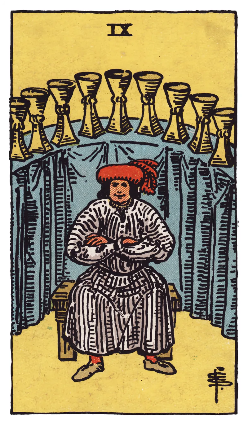 ไพ่ทาโรต์ Nine of Cups (9 ถ้วย) (Nine of Cups)