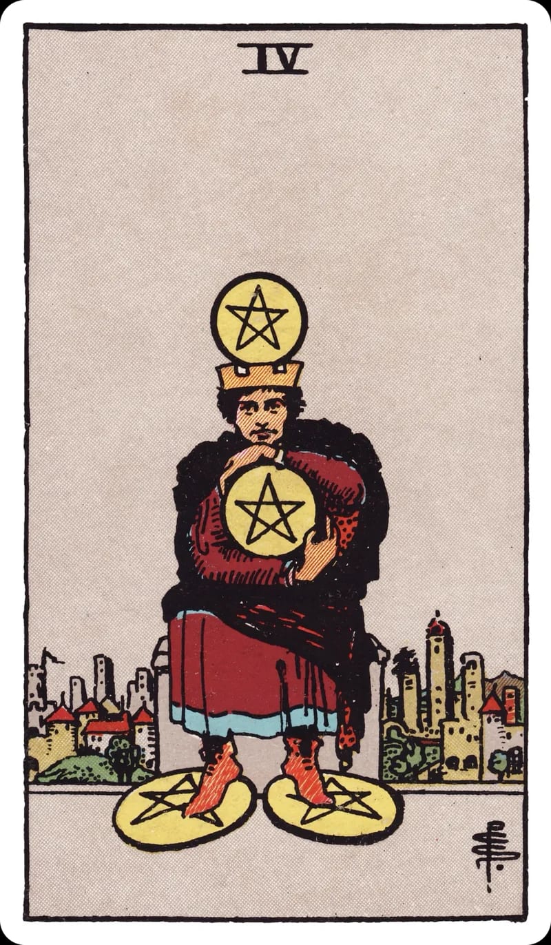 ไพ่ทาโรต์ Four of Pentacles (4 เหรียญ) (Four of Pentacles)