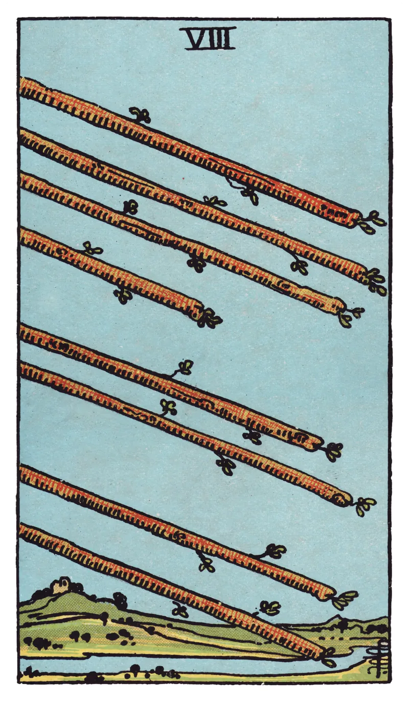 ไพ่ทาโรต์ Eight of Wands (8 ไม้เท้า) (Eight of Wands)